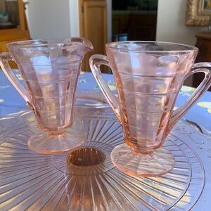 Depression pink glass creamer & super set